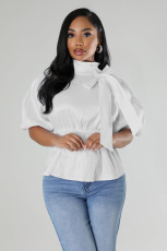 Solid Color Half Sleeve Tie Up Shirt QYMF-3061
