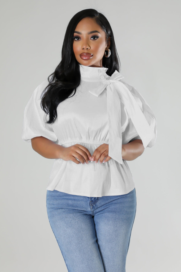 Solid Color Half Sleeve Tie Up Shirt QYMF-3061