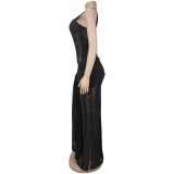 See Through Lace Sling Maxi Dress BY-7705