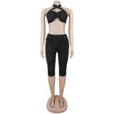 Solid Color Tie Up Two Piece Shorts Set BY-7673