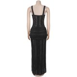 See Through Lace Sling Maxi Dress BY-7705