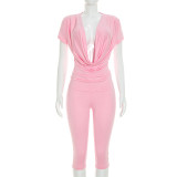 Solid Color Short Sleeve Tops Seventh Pants Suit MXBF-J26ST287