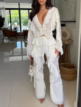 Solid Color Ruffles Two Piece Pants Set AIL-363