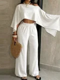 Solid Slash Shoulder Top Two Piece Pants Set QYMF-A741
