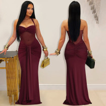 See Through Mesh Solid Color Maxi Dress BY-7608