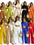 Solid Slash Shoulder Top Two Piece Pants Set QYMF-A741