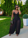 Solid Color Backless Sling Loose Jumpsuit BMF-904