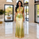 Print V Neck Halterneck Backless Maxi Dress BY-7721