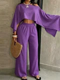 Solid Slash Shoulder Top Two Piece Pants Set QYMF-A741