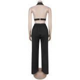Hollow Out Solid Color Two Piece Pants Set BY-7712
