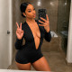 Deep V Neck Long Sleeve Skinny Romper GDSF-D26RP245