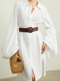 Plus Size Long Sleeve Solid Color Shirt Dress QYMF-3108