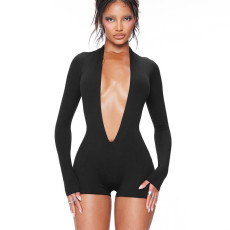 Deep V Neck Long Sleeve Skinny Romper GDSF-D26RP245