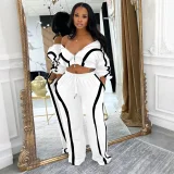 Contrast Color Long Sleeve Sport Two Piece Pants Set QYMF-3092