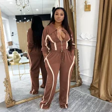 Contrast Color Long Sleeve Sport Two Piece Pants Set QYMF-3092