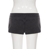 Letter Print Slash Shouider T Shirt+Denim Shorts Suit GPKJ-MR50176