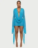 Deep V Neck Long Sleeve Mini Dress QYMF-M606