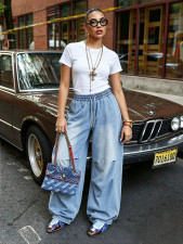 Plus Size Drawstring Wide Leg Jeans GYLN-0022