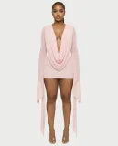 Deep V Neck Long Sleeve Mini Dress QYMF-M606
