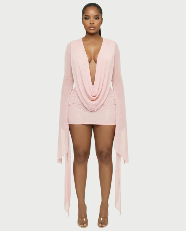 Deep V Neck Long Sleeve Mini Dress QYMF-M606