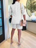 Polka Dot Print Blazer Coat Two Piece Shorts Set AIL-AL205