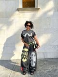 Plus Size Patterned Print Loose Wide Leg Jeans GYLN-3134