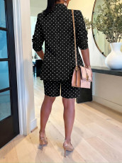 Polka Dot Print Blazer Coat Two Piece Shorts Set AIL-AL205