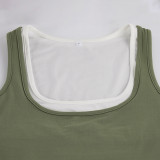 Contrast Color Tank Top+Seventh Pants Sport Suit  GPKJ-MR50549