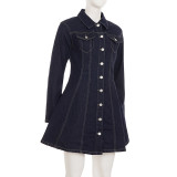 Single Breasted Long Sleeve Denim MIni Dress GPKJ-MR42902