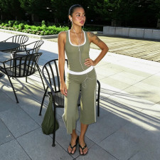Contrast Color Tank Top+Seventh Pants Sport Suit  GPKJ-MR50549