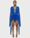 Deep V Neck Long Sleeve Mini Dress QYMF-M606