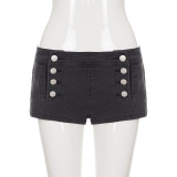 Letter Print Slash Shouider T Shirt+Denim Shorts Suit GPKJ-MR50176