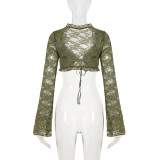Lace Patchwork Long Sleeve Cover-Up Tops GPKJ-MR49082
