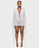 Deep V Neck Long Sleeve Mini Dress QYMF-M606