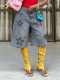 Plus Size Star-Pattern Embroidered Washed Seventh Jeans GYLN-7711