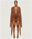 Deep V Neck Long Sleeve Mini Dress QYMF-M606