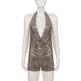 Deep V Neck Halterneck Backless Romper GPKJ-MR50271