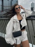 Polka Dot Print Long Sleeve Coat Two Piece Shorts Set GKYS-3110