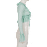 Solid Color Ruffles Tie Up Tops GPKJ-MR50547