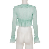 Solid Color Ruffles Tie Up Tops GPKJ-MR50547