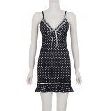 Polka Dot Print Lace Patchwork Mini Dress GPKJ-MR50598