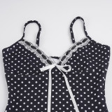 Polka Dot Print Lace Patchwork Mini Dress GPKJ-MR50598