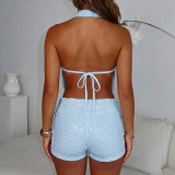 Lace Sequin Backless Two Piece Shorts Set GPKJ-MR49289