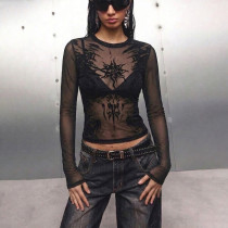 Mesh Embroidery Long Sleeve Tops GPKJ-MR50421