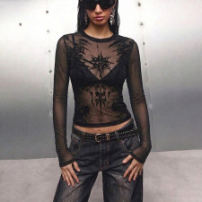 Mesh Embroidery Long Sleeve Tops GPKJ-MR50421
