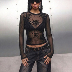Mesh Embroidery Long Sleeve Tops GPKJ-MR50421