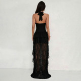 Lace Patchwork Halterneck Mini Dress GZJQ-K6D13353A