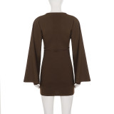 V Neck Flare Sleeve Mini Dress GPKJ-MR50419