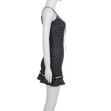Polka Dot Print Lace Patchwork Mini Dress GPKJ-MR50598