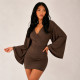 V Neck Flare Sleeve Mini Dress GPKJ-MR50419